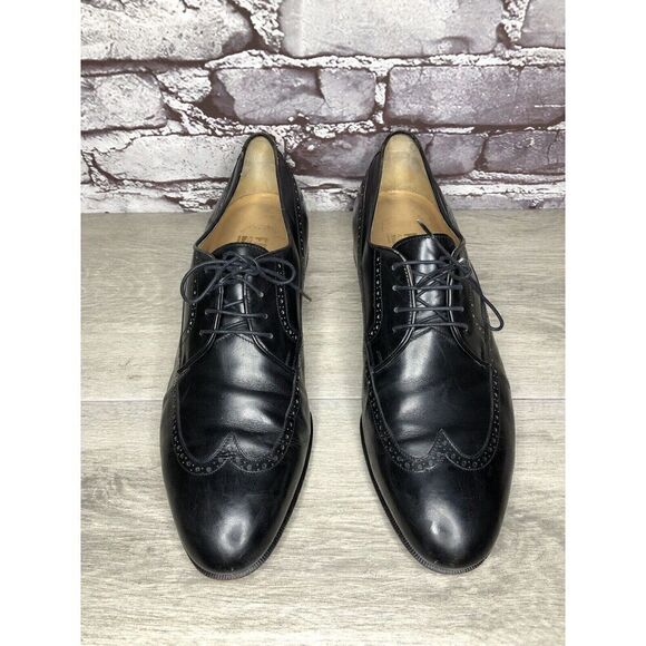 Salvatore Ferragamo Firenze Black Wingtip Oxfords Dress Shoes Men Sz 11D US/44EU